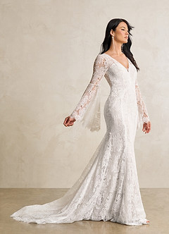 Azazie Hayes Wedding Dresses Diamond White Mermaid V-Neck Lace Dress image2