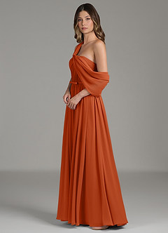 Azazie Nyah Bridesmaid Dresses Burnt Orange A-Line Off the Shoulder Chiffon Dress image6