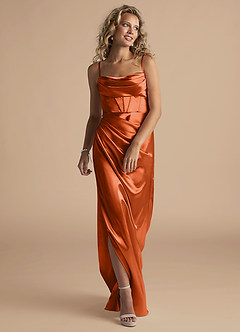 Azazie Mai Final Sale Auburn Sheath Pleated Metallic Satin Dress image3