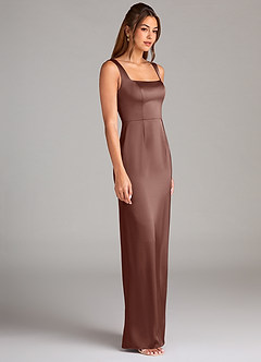 Azazie Flori Robes de demoiselle d'honneur Robe Fourreau en Satin extensible Fente Latérale Expresso image3