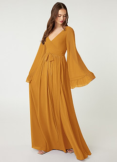 Azazie Tiphanie Final Sale Desert Rose A-Line V-Neck Ruched Chiffon Dress image1
