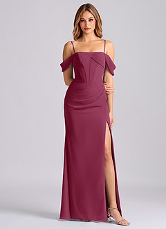 Azazie Joanne Bridesmaid Dresses Mulberry Mermaid Off the Shoulder Chiffon Dress image5
