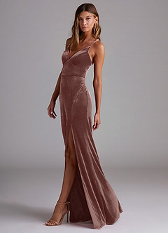 Azazie Becca Bridesmaid Dresses Espresso Sheath Velvet Dress image2