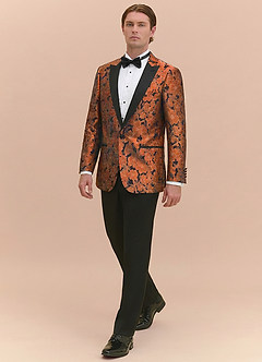 front Samuel Burnt Orange Floral Jacquard Peak Lapel Tuxedo Jacket