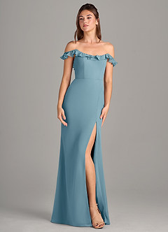 Azazie Callie Bridesmaid Dresses Moody Blue Mermaid Side Slit Chiffon Convertible Dress image7