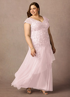 Azazie Romy Mother of the Bride Dresses Blushing Pink Mermaid V-Neck Sequins Tulle Dress image10