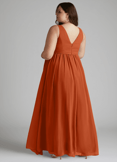 Azazie Yetta Brautjungfernkleider für Schwangere A-Linie V-Hals Versammelt Chiffon Bodenlänge Kleid image11