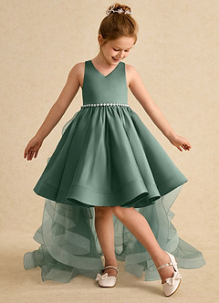 Azazie Julietta Flower Girl Dresses Eucalyptus Ball-Gown Convertible Tulle Dress image5