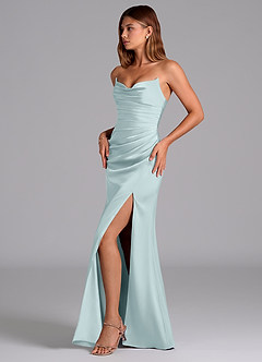 Azazie Claudelle Brautjungfernkleider Meerjungfrau-Linie Schulterfrei Stretch-Satin Kleid Nebel image3