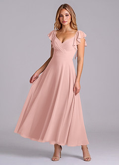 Azazie Leilani Robes de demoiselle d'honneur Robe Trapèze en Mousseline de soie Rayé Rose Poudré image1