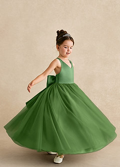 Azazie Peanut Flower Girl Dresses Basil A-Line Strap Tulle Dress image5