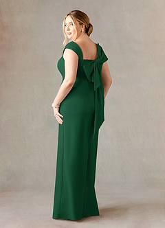 Azazie Ellen At-home Try On Dresses Dark Green Sheath Side Slit Stretch Crepe Dress image9