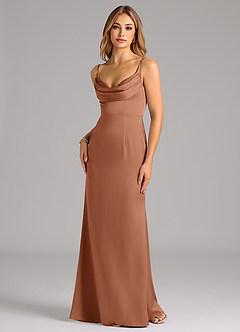 Azazie Aimee Bridesmaid Dresses Bronzer A-Line Sweetheart Neckline Stretch Satin Dress image1
