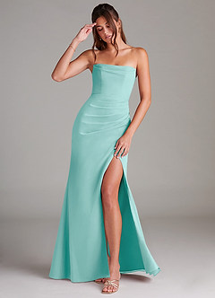 Azazie Leonis Jurken voor bruidsmeisjes Converteerbaar Jurk van Chiffon met Kolom Strapless Aqua image1