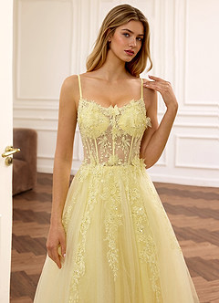Eloise Jaune Robe de bal bustier à broderie florale et sequins, coupe trapèze image3