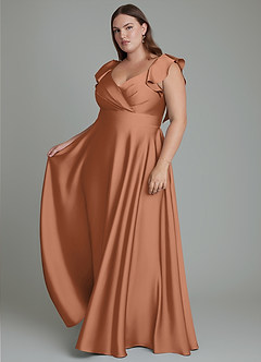 Azazie Leilani Bridesmaid Dresses Bronzer A-Line Ruched Stretch Satin Dress image13