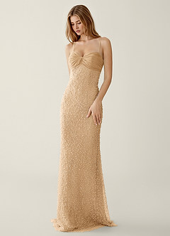 Jasminiah Champagne Pearl-Embellished Lace/Chiffon Prom Dress image3