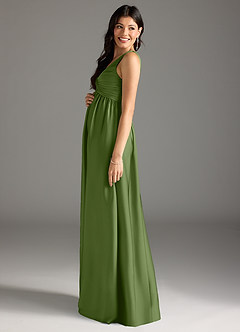 Azazie Yetta Maternity Bridesmaid Dresses A-Line Pleated Stretch Satin Floor-Length Dress image4