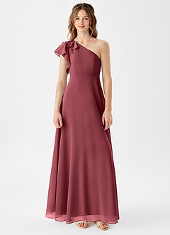 Azazie Arabella Junior Merlot A-Line Ruched Chiffon Dress image3