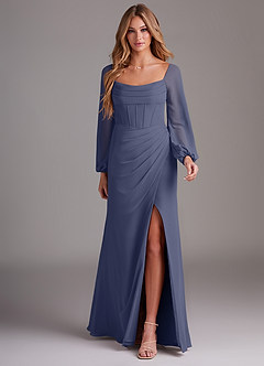 Azazie Charissa Bridesmaid Dresses Stormy Sheath Long Sleeve Chiffon Dress image3
