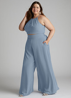 Azazie Kenzi Bridesmaid Dresses Dusty Blue Pleated Chiffon Jumpsuit image7
