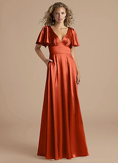 Azazie Kimber Bridesmaid Dresses Paprika A-Line Ruched Metallic Satin Dress image1