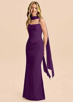 Azazie Sorrel Junior Meerjungfrau-Linie Plissee Chiffon Kleid Traube image3