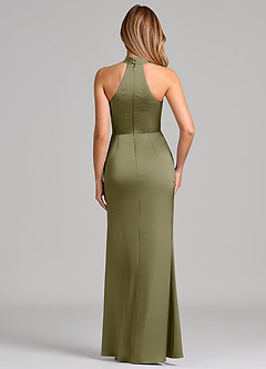 Azazie Karlotta Bridesmaid Dresses Pistachio Sheath Pleated Stretch Satin Dress image2