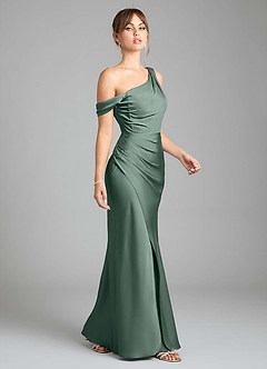 Azazie Madelyn Bridesmaid Dresses Sea Moss Mermaid One Shoulder Stretch Satin Convertible Dress image5