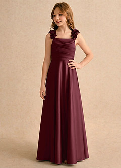 Azazie Rosita Girls Formal Flower Girl Dresses Cabernet A-Line Pleated Stretch Satin Dress image4