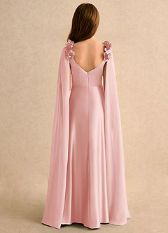 Azazie Rosita Girls Formal Flower Girl Dresses Powder Pink A-Line Pleated Stretch Satin Dress image2