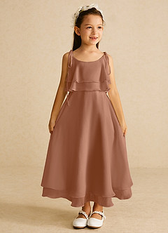 Azazie Temi Flower Girl Dresses Bronzer A-Line Spaghetti Strap Chiffon Dress image3