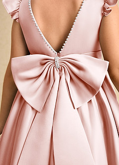 Azazie Dumpling Blumenmädchenkleider A-Linie Schleifen Matte Satin Kleid Zartrosa image6