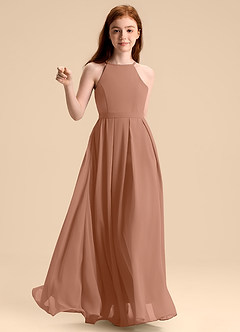 Azazie Arianthe Junior Abito A-Line in Chiffon Plissettato Bronzo image6