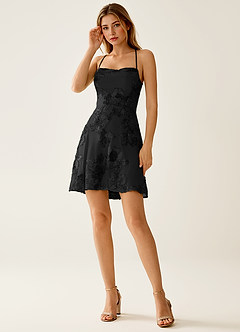 Lysandra Schwarz Stretch-Minikleid mit 3D-Blumen-Korsett image5