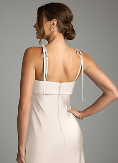 Azazie Ellia Bridesmaid Dresses White Alabaster Sheath Bow Stretch Satin Dress image6