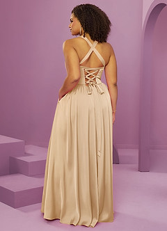 Barbie ♥ Azazie Robes de demoiselle d'honneur Robe Trapèze en Satin extensible avec poches Or image14