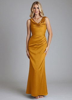 Azazie Tallie Bridesmaid Dresses Butterscotch Mermaid Pleated Stretch Satin Dress image9