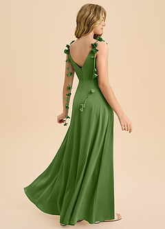 Azazie Gumdrop Junior Basil Empire Pleated Stretch Satin Dress image1