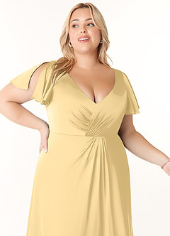 Azazie Soren Robes de demoiselle d'honneur Robe Trapèze en Satin extensible Plissée Beurre image13