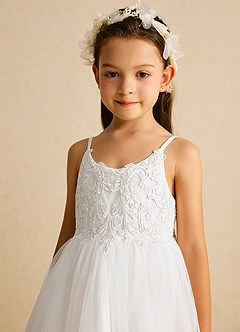 Azazie Buttercup Flower Girl Dresses Ivory A-Line Lace Tulle Dress image3