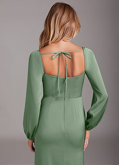 Azazie Charissa Bridesmaid Dresses Matcha Sheath Long Sleeve Stretch Satin Dress image2