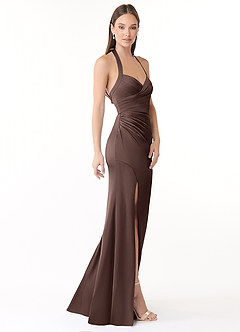 Azazie Emeria Brautjungfernkleider Meerjungfrau-Linie Plissee Stretch-Satin Kleid Ganache image4