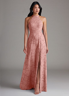 Azazie Clarice Bridesmaid Dresses Rosette A-Line Side Slit Floral Burnout Dress image1
