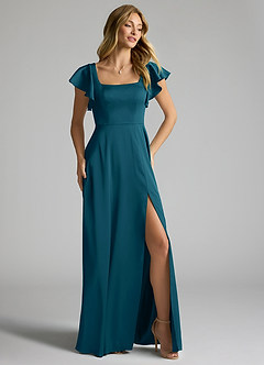 Azazie Bondi Bridesmaid Dresses Ink Blue A-Line Bow Stretch Satin Dress image2