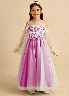 Azazie Zimi vestidos de niña de las flores Vestido de Fucsia de Tul de Princesa con Escote de Corazón image5