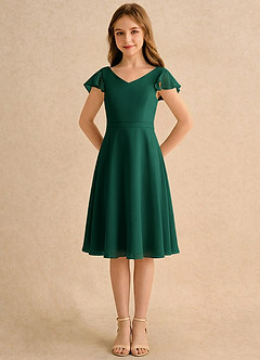 Azazie Narin Girls Formal Blumenmädchenkleider A-Linie mit ärmel Chiffon Kleid Smaragd image5