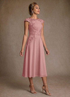 Azazie Crista Mother of the Bride Dresses Dusty Rose A-Line Lace Chiffon Dress image3