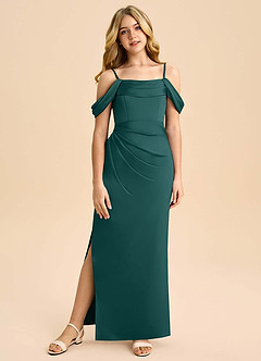 Azazie Saige Junior Robe Fourreau en Satin extensible Épaule décolletée Vert Pin image3