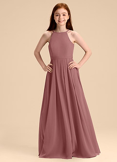 Azazie Arianthe Junior Vestido de Rosa Del Desierto de Gasa de Corte en A con Plisado image7